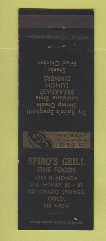 Matchbook Cover - Spiro's Grill Colorado Springs