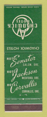 Matchbook Cover - Chadwick Hotels Senator Jackson Corvallis OR Medford Salem