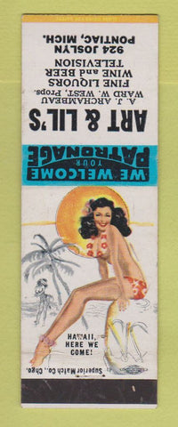 Matchbook Cover - Art & Lil's Bar Pontiac MI pinup