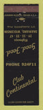 Matchbook Cover - Club Continental Shawano WI