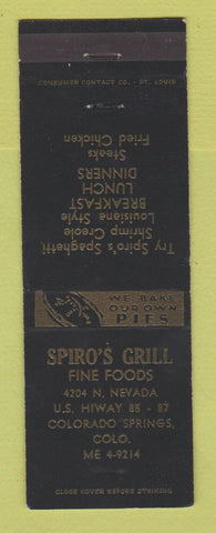 Matchbook Cover - Spiro's Grill Colorado Springs