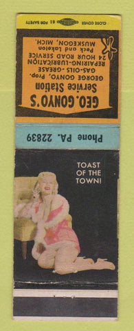 Matchbook Cover - Geo Gonyo's Service oil gas Muskegon MI pinup WEAR
