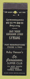 Matchbook Cover - Ruby Hanson's LA Parisienne Supper Club Topeka KS