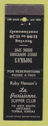 Matchbook Cover - Ruby Hanson's LA Parisienne Supper Club Topeka KS
