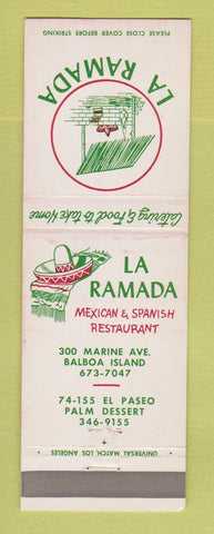 Matchbook Cover - La Ramada Mexican Restaurant Balboa Island Palm Desert CA