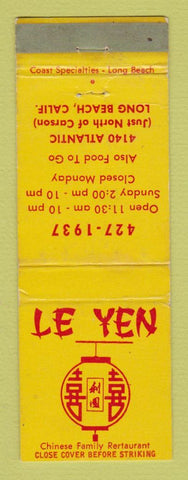 Matchbook Cover - Le Yen Chinese Restaurant Long Beach CA WEAR