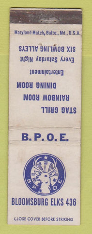 Matchbook Cover - Elks Lodge Bloomsburg PA WEAR