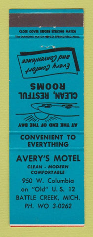Matchbook Cover - Avery's Motel Battle Creek MI