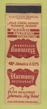Matchbook Cover - Harmony Restaurant Jamaica LI NY WEAR