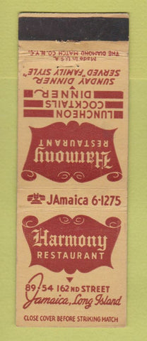 Matchbook Cover - Harmony Restaurant Jamaica LI NY WEAR