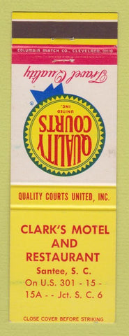 Matchbook Cover - Clark's Motel Restaurant Santee SC Quality Courts