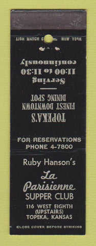 Matchbook Cover - Ruby Hanson's LA Parisienne Supper Club Topeka KS