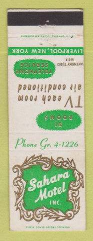 Matchbook Cover - Sahara Motel Liverpool NY