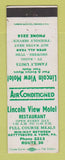 Matchbook Cover - Lincoln View Motel Restaurant between Gettysburg York PA