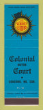 Matchbook Cover - Colonial Motor Court Concord NC Quality Courts