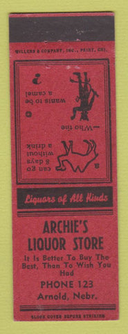 Matchbook Cover - Archie's Liquor Store Arnold NE low phone #