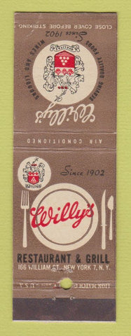 Matchbook Cover - Willy's Restaurant Grill New York City CREASE