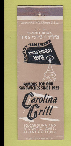 Matchbook Cover - Carolina Grill Atlantic City NJ