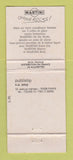 Matchbook Cover - Martini La Verdi Restaurant liquor Paris France WEAR