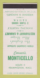 Matchbook Cover - Caesar's Monticello Restaurant Cabaret Framingham MA 30 Strike
