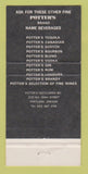 Matchbook Cover - Potter's Dry Gin Crown Whiskey WEAR 30 Strike