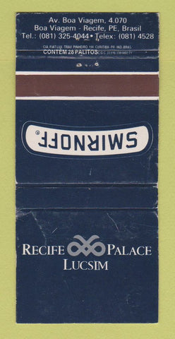 Matchbook Cover - Smirnoff Vodka Recife Palace Brazil WORN 30 Strike