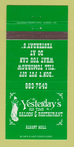 Matchbook Cover - Yesterday's Old Time Saloon Albany GA 30 Strike