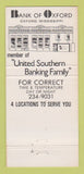 Matchbook Cover - Bank of Oxford MS Mimi girlie 30 Strike