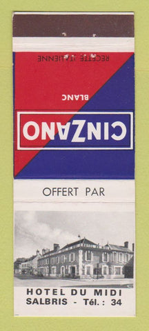 Matchbook Cover - Cinzano Blanc Liquor Hotel Du Midi Salbris France