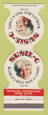 Matchbook Cover - Susie Q Fish Chips girlie Bloomfield MI Jewelite