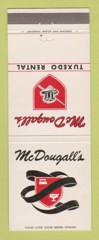 Matchbook Cover - McDougall's Laundry Tuxedo Rental San Antonio TX