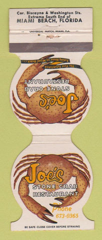 Matchbook Cover - Joe's Stone Crab Restaurant Miami Beach FL WEAR