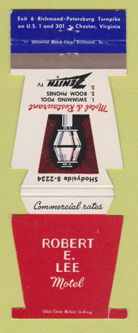 Matchbook Cover - Robert E Lee Motel Chester VA Zenith TV Jewelite