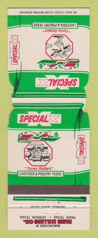 Matchbook Cover - Special X Livestock Poultry Feeds Vernon Paris TX