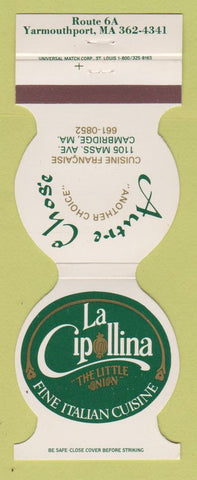 Matchbook Cover - La Cipollina Italian Restaurant Cambridge MA Yarmouthport