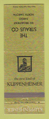 Matchbook Cover - Kuppenheimer Men's Clothes Straus Fargo ND