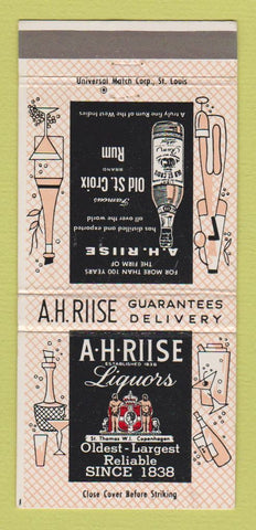 Matchbook Cover - AH Riise Liquors St Thomas West Indies 30 Strike