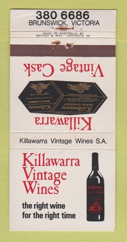 Matchbook Cover - Killawarra Wine Brunswick Victoria Australia WEAR 30 Strike