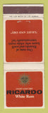 Matchbook Cover - Ricardo White Rum South Africa WEAR