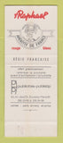 Matchbook Cover - St Raphael Liquor Cafe Bar Du Nord Saulieu France SAMPLE