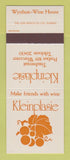 Matchbook Cover - Kleinplasie Wine South Africa