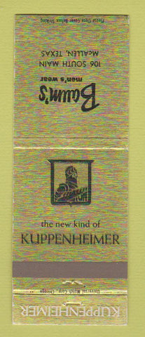 Matchbook Cover - Kuppenheimer Men's Clothes Baum's McAllen TX