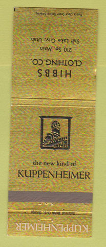 Matchbook Cover - Kuppenheimer Men's Clothes Hibbs Salt Lake City UT