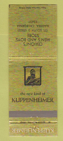 Matchbook Cover - Kuppenheimer Men's Clothes Cerioni's Madera CA WEAR