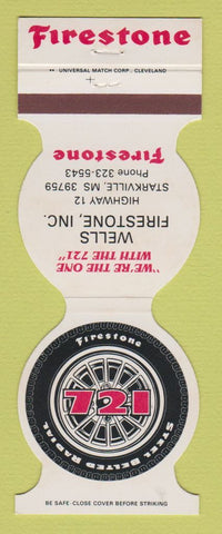 Matchbook Cover - Firestone 721 Tires Wells Starkville MS