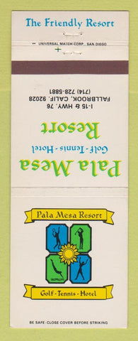 Matchbook Cover - Pala Mesa Resort Fallbrook CA