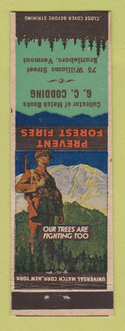 Matchbook Cover - Prevent Forest Fires Brattleboro VT Codding Match Collector