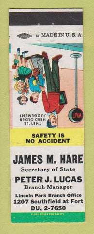 Matchbook Cover - James Hare Peter Lucas Lincoln Park MI Secretary of State