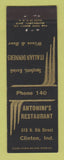 Matchbook Cover - Antonini's Restaurant Clinton IN Italian