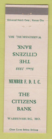 Matchbook Cover - The Citizens Bank Warrensburg MO
